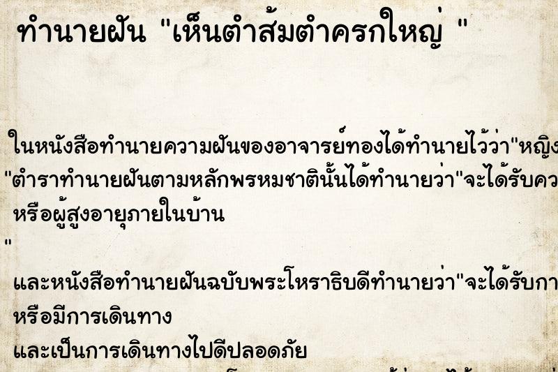 ทำนายฝันทำนายฝันเห็นตำส้มตำครกใหญ่